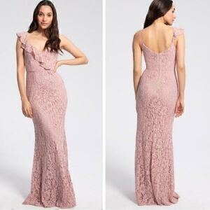 Hayley Paige Occasions Dusty Pink Lace Sleeveless Zip Back V-Neck Dress Size 14